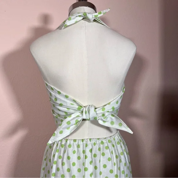 Vintage 60 70 Mod MCM Polka Dot Coquette Girl Cropped Top Maxi Skirt Set Dress - Picture 13 of 17